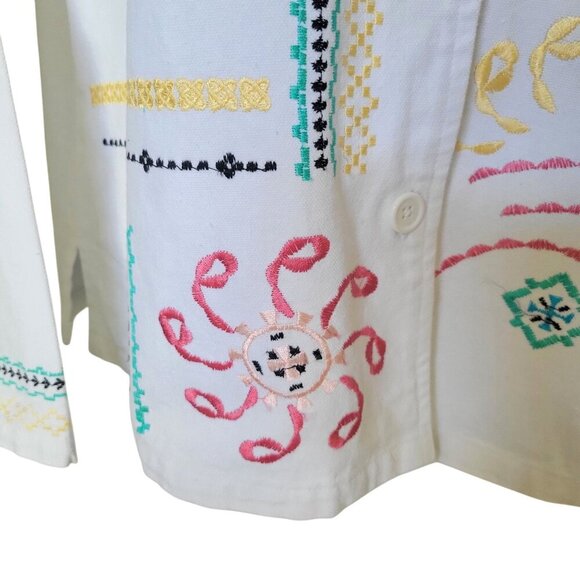 BFA Classic White Cottagecore Embroidered Denim Button Up Shaket SZ S - Picture 5 of 7